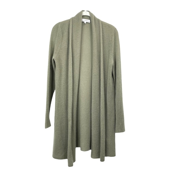 WHITE + WARREN Cashmere Trapeze Cardigan Sweater Size M olive green - Picture 1 of 8